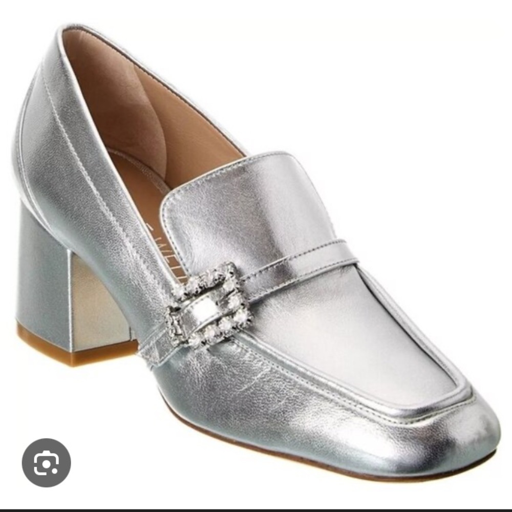Stuart Weitzman Silver geo Loafers heels with Crystal Buckle 10.5 - Picture 2 of 6